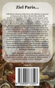 "Ziel Paris..." ist der Titel eines Buches über Falk Marten Hanson. Darunter Text über seine Abenteuer und Schlachten. Es gibt einen Barcode.