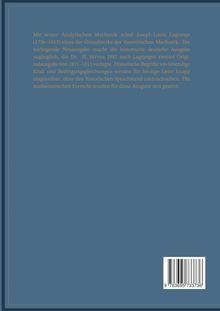 Text erläutert die Bedeutung von Joseph-Louis Lagranges Werk zur theoretischen Mechanik, mit modernem Bezug. Ein Barcode unten.