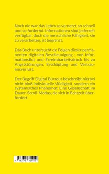 Gelber Hintergrund mit Text über die Auswirkungen der digitalen Beschleunigung und des Begriffs "Digital Burnout".