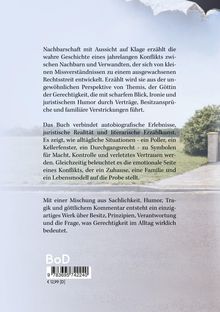 Ein Buchcover mit Text über Konflikte, juristische Perspektiven und Nachbarschaft, vor einem unscharfen, hellen Hintergrund.