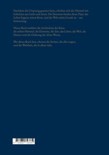 Text über den Ursprung, der die Struktur des Seins beschreibt. ISBN unten. Hintergrund in Dunkelblau.