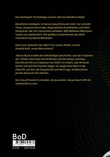 Text erklärt Künstliche Intelligenz. Preisangaben: €9,99, CHF 14,90. Schwarzer Hintergrund mit Punkten.