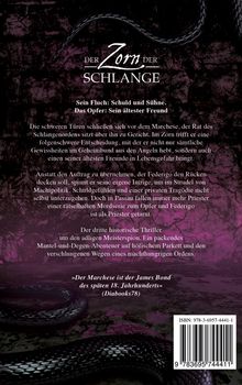 Text: "DER ZORN DER SCHLANGE. Sein Fluch: Schuld und Sühne. Das Opfer: Sein ältester Freund." Illustration einer Schlange.