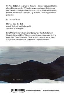 Text über tägliche Einträge von Brigitte Bee und Michael Liebusch in 2010. Darunter eine abstrakte Illustration in dunklen Farben.