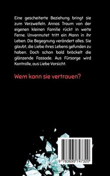 Ein Text beschreibt eine gescheiterte Beziehung. Unten steht in Rot: "Wem kann sie vertrauen?" Zerbrochenes Glas und ein Barcode sind sichtbar.