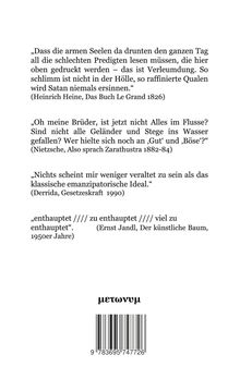 Zitate von Heine, Nietzsche, Derrida und Jandl. Unten steht "μετωνυμ" über einem Barcode.