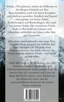 Text beschreibt die Lebensgeschichte zweier Frauen namens Frieda. Hintergrund: winterliche Bäume. Unten: Barcode.