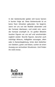 Text beschreibt eine Geisterstunde voller Szenen und Figuren. Unten steht "BoD" mit Barcode und Preisangabe.
