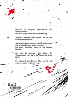 Text über Hannibal und Marie, Morde in Baumbergen. Schwarze und rote Farbspritzer sind künstlerisch verteilt.