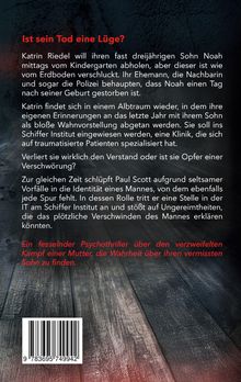 "Ein fesselnder Psychothriller über den verzweifelten Kampf einer Mutter, die Wahrheit über ihren vermissten Sohn zu finden."  
  
Der Hintergrund zeigt einen dunklen, abgenutzten Holzboden.