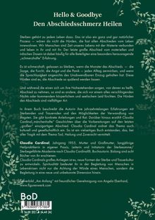 Hello & Goodbye. Den Abschiedsschmerz Heilen. Sterben gehört zu jedem Leben dazu. Text wird von Pflanzenmotiven umrahmt.