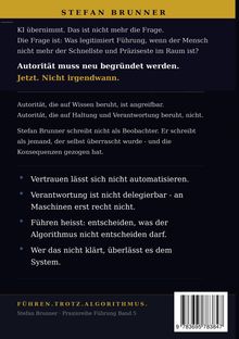 Buchtitel: "Führen. Trotz. Algorithmus." Autor: Stefan Brunner. Zitate über Autorität, Verantwortung und Führung.