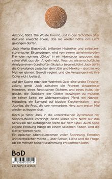Text über ein Abenteuer in Arizona, 1882. Historiker Jack Blackrock trifft auf Geheimnisse und Mythen. Logo oben.