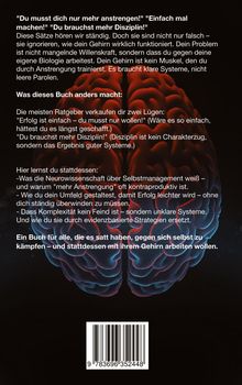 Text über falsche Motivationssätze und richtige Strategien. Bild eines Gehirns im Hintergrund. Barcode unten.