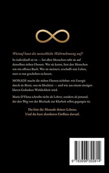 Text über menschliche Wahrnehmung und persönliche Entwicklung, goldene Unendlichkeitsschleife und ein Barcode unten.