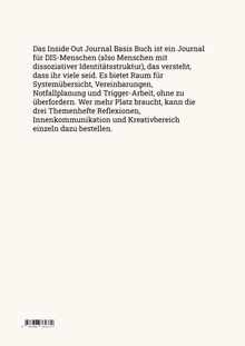 Text: Inside Out Journal Basis Buch für DIS-Menschen, bietet Raum für Systemübersicht, Vereinbarungen, Notfallplanung.