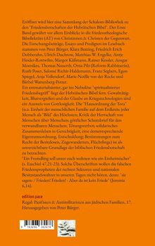 Text erläutert eine Sammlung zur "Schalom-Bibliothek" über Friedensbotschaften in der Hebräischen Bibel. Oranger Hintergrund.