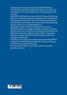 Weißer Text auf blauem Hintergrund beschreibt die DiMiDo Methode zur effektiven Wochenplanung und Zeitnutzung.