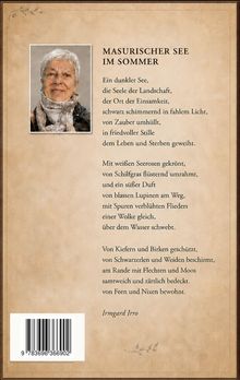 "Masurischer See im Sommer" beschreibt poetisch eine ruhige, zauberhafte Landschaft. Links ein Porträt einer älteren Person.