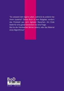 "Du verpasst dein eigenes Leben..." Text in weiß, violetter Hintergrund, vertikaler pinker Streifen in der Mitte.