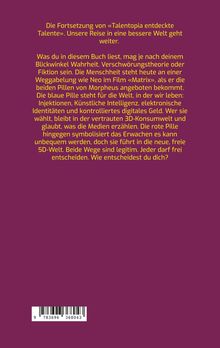Beschreibung eines Buchrückens in gelber Schrift auf violettem Hintergrund: Fortsetzung von „Talentopia“, mit Bezug auf „Matrix“.