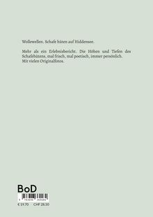 "Wollewellen. Schafe hüten auf Hiddensee. Mehr als ein Erlebnisbericht. Mit vielen Originalfotos. BoD Logo unten links."