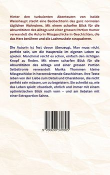 Texte betonen Alltagsabsurditäten und Humor, verwandeln Missgeschicke in herzerwärmende Geschichten. Unten ist ein Barcode.