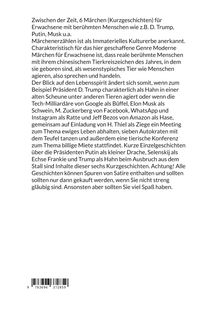 Text über "Zwischen der Zeit, 6 Märchen" mit berühmten Figuren wie Trump und Putin. Enthält satirische Kurzgeschichten.