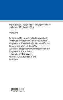 Beiträge zur sächsischen Militärgeschichte 1793-1815, Heft 101. Anweisung zum Felddienst der Kavallerie von 1796.