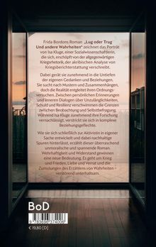 Die Rückseite eines Buchcovers mit einem Text zu Frida Bordons Roman "Lug oder Trug und andere Wahrheiten". Preis: € 19,80.