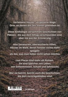 Texte über verlassene Orte, Geheimnisse und Erinnerungen. Im Hintergrund ein überwucherter Pfad im Wald. Preis: 14,50 Euro.