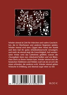 Text: Märchen und wahre Geschichten in Oberhessen. Figuren wie Giggel, Hond, Kadds. Wünsche gehen in Erfüllung.  
Bild: Scherenschnitt mit Blumenmotiv.