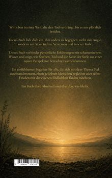 Texte beschreiben ein Buch über den Tod, Schamanismus und Abschied. Hintergrund: Landschaft bei Sonnenuntergang.