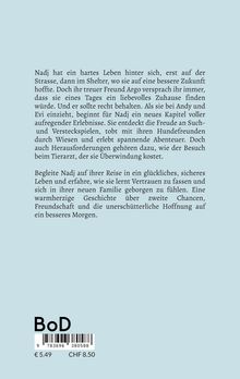 Nadj erlebt Abenteuer und findet Vertrauen in neuer Familie. Warmherzige Geschichte über Hoffnung. BoD-Logo, Preisangabe.