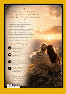 Texte: "WORTE, DIE BLEIBEN. GEDANKEN, DIE TRÖSTEN. WAHRHEITEN, DIE STÄRKEN." Zwei Frauen umarmen sich bei Sonnenuntergang.