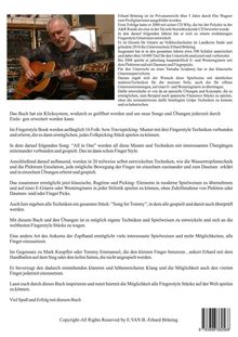 Erhard Brüning spielt Gitarre in einem Raum. Text beschreibt ein Buch über Gitarrentechniken, vermittelt Fingerstyle und Spielweisen.