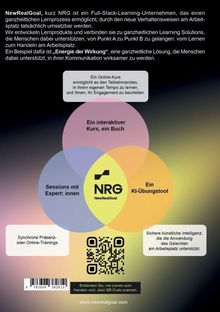 Der Text beschreibt NewRealGoal, ein Unternehmen für ganzheitliches Lernen. Er erwähnt Kurse, Expertensessions und KI-Tools.