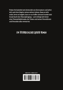 Oben Text über Tristan Os, unten "Ein österreichischer Slasher Roman". Darunter ISBN und Barcode. Schwarzer Hintergrund.