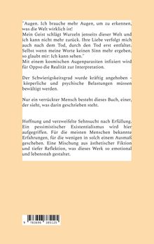 Text über Sehnsucht nach Erkenntnis und die Wahrnehmung der Realität. Unten: Barcode. Hintergrund in hellem Apricot.