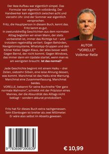 Oben Haupttext über Alltag und Genauigkeit. Rechts Bild eines Mannes, "AUTOR 'VORELLE' Volkmar Relle". Unten ISBN und Preis.