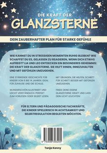 Ein magisch gestaltetes Cover mit funkelnden Sternen und Blumen, das ein Buch über emotionale Stärke für Kinder vorstellt.