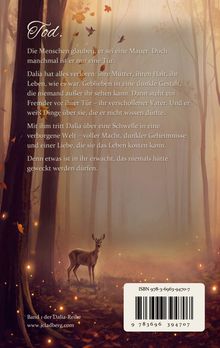 Text über Verlust, Geheimnisse, und eine verborgene Welt voller Macht. Waldszene mit Reh in herbstlichem Licht.