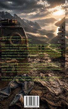 Texte: Dialog über eine Reise quer durch Europa, Leidenschaft für Regen. Szene: Geländewagen in regnerischer Berglandschaft.