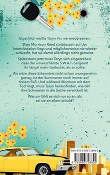 Text über Taryn, Morrison und einen S.W.A.T.-Sergeant. Gelbes Auto, gelbe Blumen und Stadtsilhouette im Hintergrund.