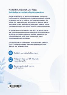 Text erklärt digitale Barrierefreiheit und deren Umsetzung. Drei Symbole: Waage, Bildschirm, Häkchen. Pflanzenillustration links.