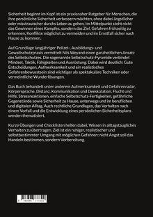 Text über persönliche Sicherheit, Gefahrenvermeidung, Selbstschutz, Entscheidungsfindung, Aufmerksamkeit, Übungen und Checklisten.