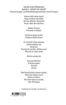 Mehr vom Prinzipal, Band 1 - Wort an Wort. Empfohlenes Lesealter: ab 18 Jahren. Text über Lebensstationen.