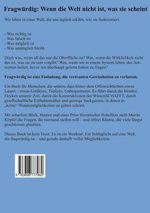 "Fragwürdig: Wenn die Welt nicht ist, was sie scheint" bietet provokative Fragen zur Realität. Titelseite in Blau. Barcode unten.