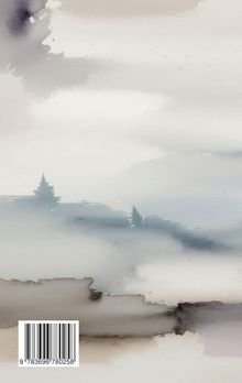 Strichcode unten; stilvolle, sanfte Landschaft in Nebeltönen, mit angedeuteten Bäumen und fließenden Übergängen.