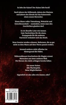 Es lebe der Kaiser! Der Kaiser lebe hoch! Ein Kaiser, Machtspiele, neue Gesetze. Alles bleibt wie immer. Roter Hintergrund.